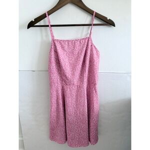 Pink Floral Mini Dress Spaghetti Strap Fit & Flare Sheer Overlay No Tag
